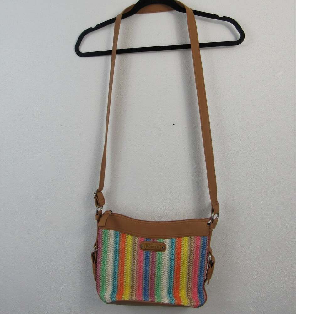 Rosetti Venice Straw Mid Crossbody Bag Multi Color Blue Pink Yellow Purple